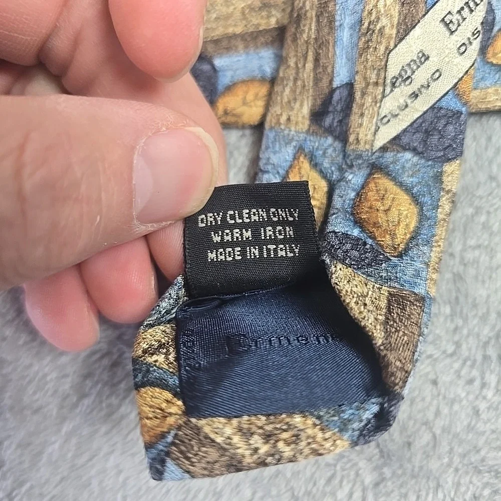 Ermenegildo Zegna Exclusive‎ Design Silk Necktie Blue Leaves Geometric Italian